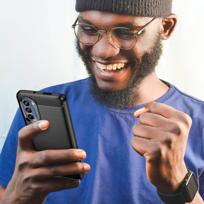 Custodia in carbonio per Motorola Moto G62 5G cover in carbonio flessibile in silicone nero