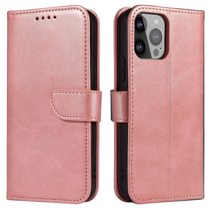 Magnet Case elegantní pouzdro pouzdro kryt s klopou a funkcí stojánku iPhone 13 Pro Max růžový