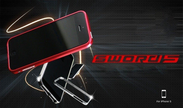 Pouzdro LJY Sword 5+ iPhone 5 5S SE Hliníkový rám nárazníku ČERVENÝ