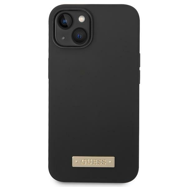 Hülle GUESS Apple iPhone 14 Plus Silikon Logo Platte MagSafe Schwarz Hartcase