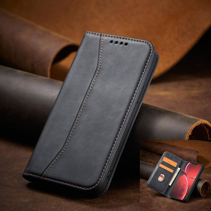 Aimant Fancy Case étui pour iPhone 14 Pro flip cover wallet stand noir