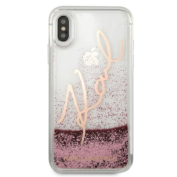 Puzdro KARL LAGERFELD Apple iPhone X Xs Glitter Signature KLHCPXTRKSRG Ružové zlato Case