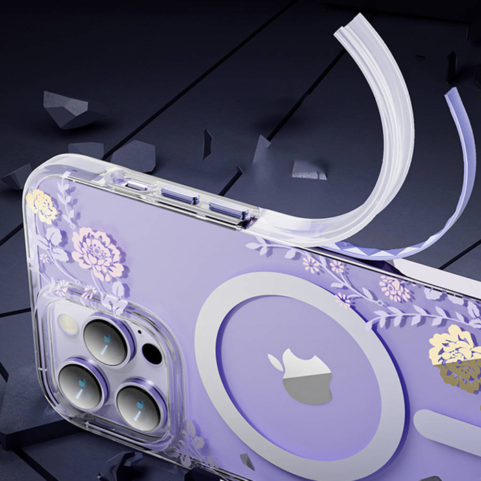Kingxbar Flora Series Magnethülle für iPhone 14 Plus MagSafe, verziert mit Orchideenblumendruck