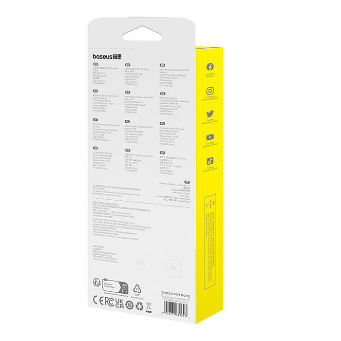 Hub 5w1 Baseus UltraJoy 5-Port (4xUSB 3.0,  PD) Szary