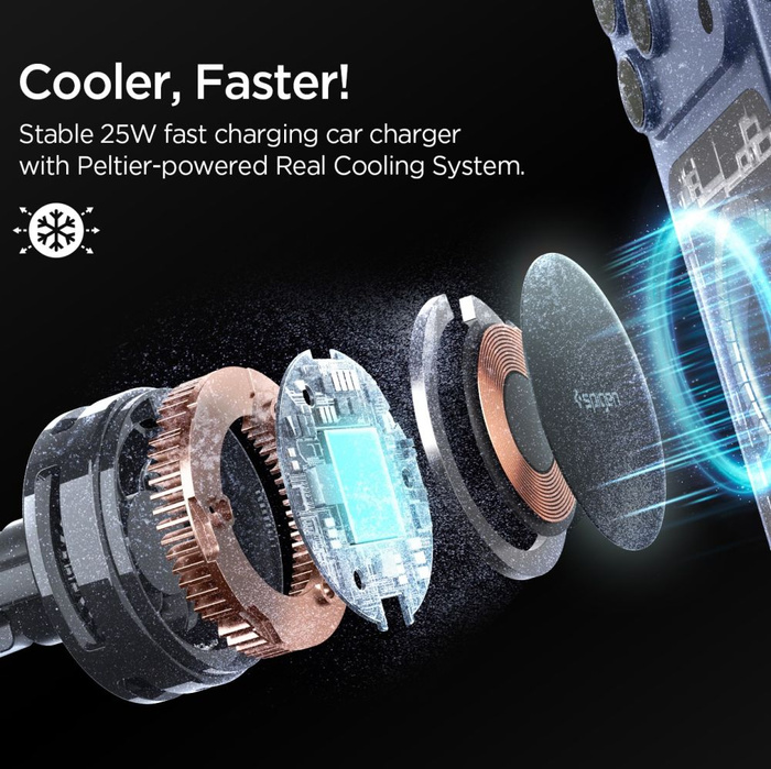 Spigen ESSENTIAL EV25MFAQ Qi2.2 PELTIER MagNETIC MagSafe VENT CAR MOUNT WIRELESS CHARGER BLACK