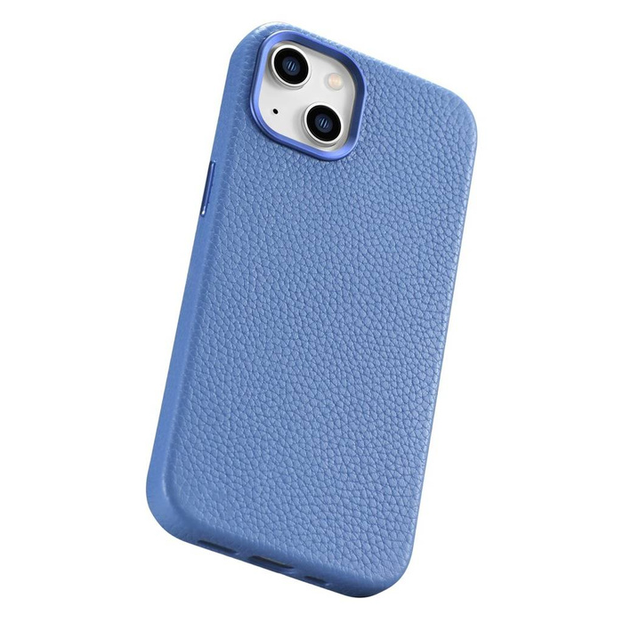 iCarer Litchi Premium Leather Case Funda de cuero magnética para iPhone 14 con MagSafe azul claro (WMI14220709-LB)