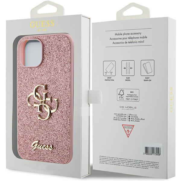 Case Guess GUHCP15MHG4SGP iPhone 15 Plus 6.7" pink/pink hardcase Glitter Script Big 4G Case