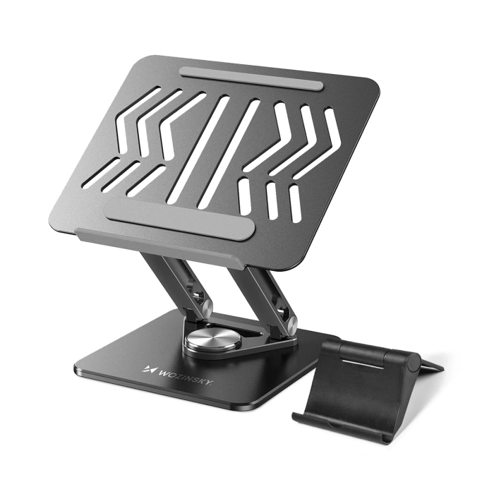 Laptop stand Wozinsky WRS-CPY84SB 360 aluminum + Free! smartphone stand - black