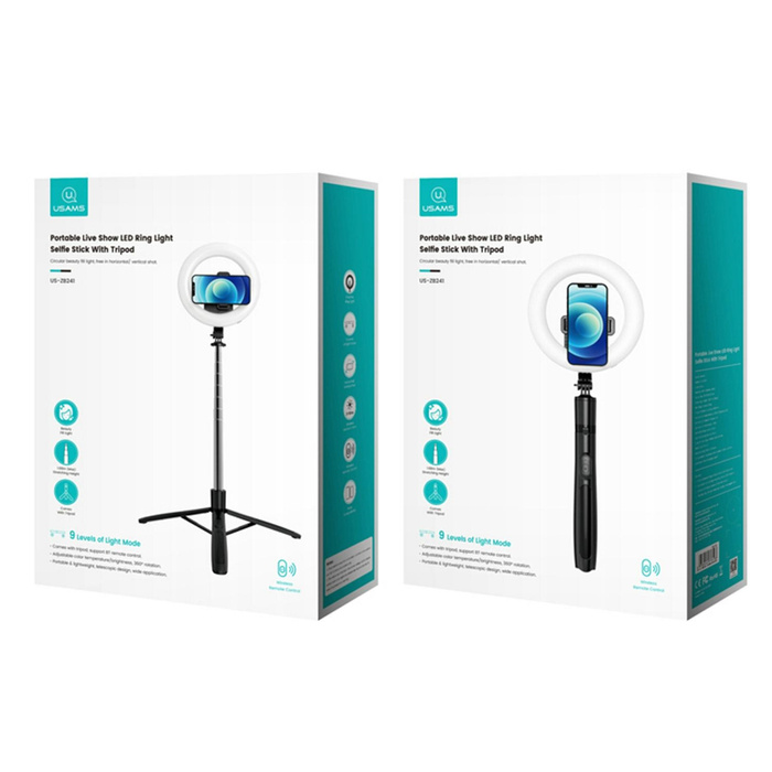  handy USAMS Ständer mit LED-Stativleuchte schwarz/schwarz ZB241ZJ01 (US-ZB241)