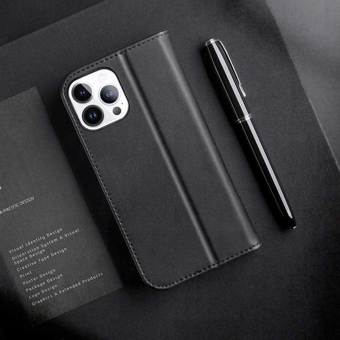 Dux Ducis Hivo Leather Flip Cover Cartera de Cuero Genuino para Tarjetas y Documentos iPhone 14 Pro Marrón