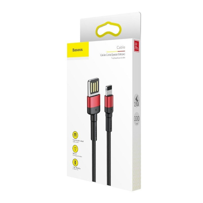 Câble Lightning USB réversible Baseus Cafule 2.4A 1m noir/rouge
