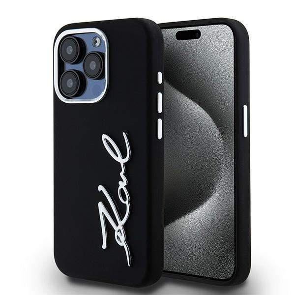 Etui Karl Lagerfeld KLHCP15LSCMSMVK iPhone 15 Pro 6.1" czarny/black hardcase Silicone Metal Script Logo