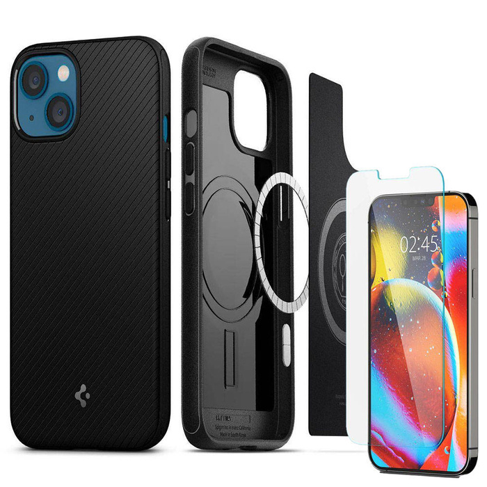 Case iPhone 13 Spigen Mag Armor MagSafe MATTE Black Case + Tempered Glass Spigen Glas.Tr Slim