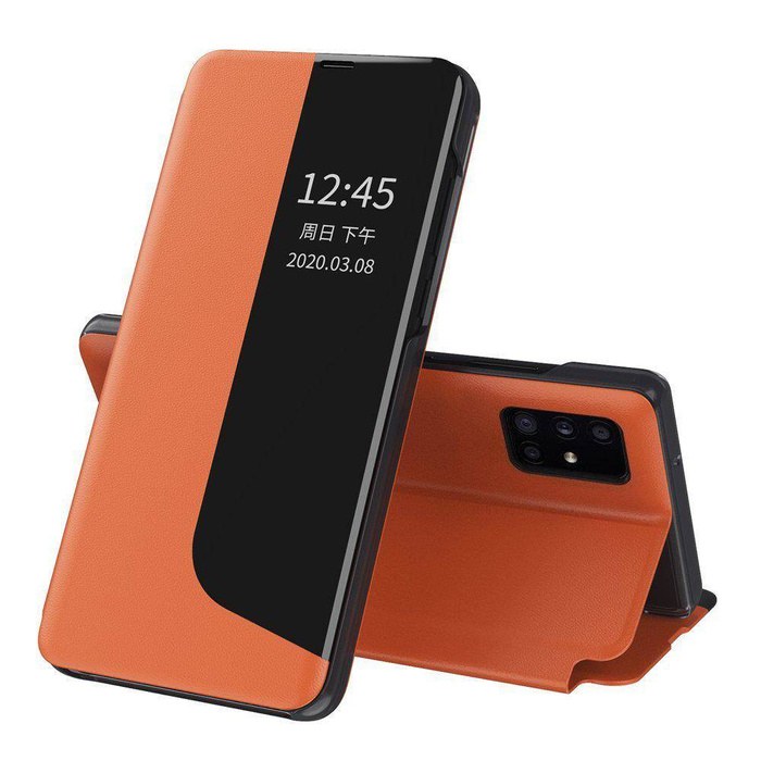 Eco Leather View Case elegantní pouzdro pouzdro s klopou a funkcí stojánku Huawei P40 Lite oranžové