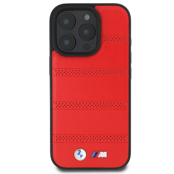 Cover BMW iPhone 16 Pro 6,3" rosso/rosso durocase Linea M perforata e cucita MagSafe