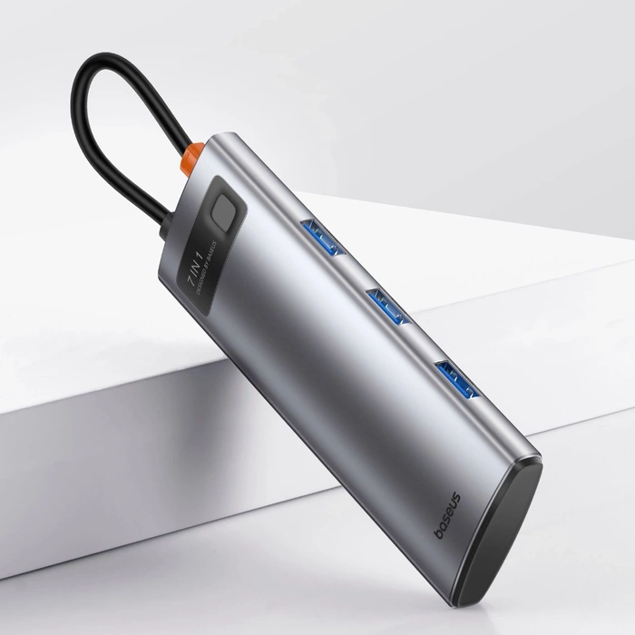 BASEUS HUB adapter przejściówka 7w1 Typ C na 3x USB3.0 / PD / HDMI 4K 60Hz / SD/TF szary B00030708811-00/BS-OH146