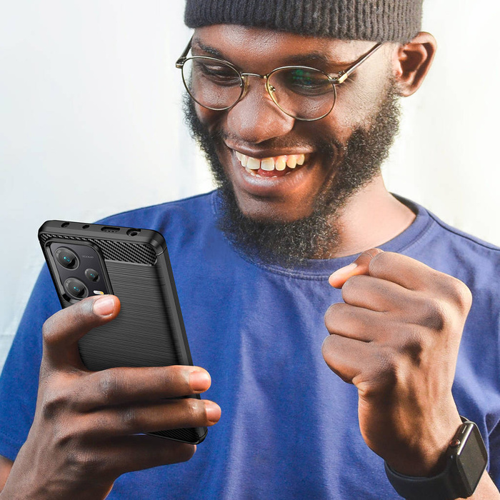 Custodia Carbon Case per Xiaomi Redmi Note 12 Pro+ cover in carbonio flessibile in silicone nero