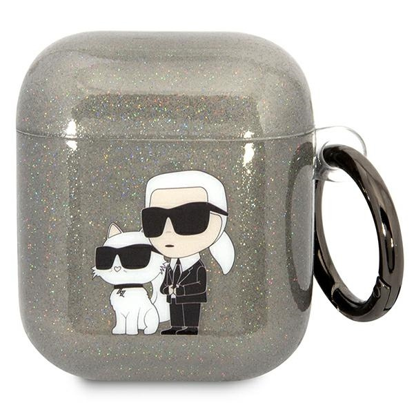 Hülle Karl Lagerfeld Airpods 1/2 Abdeckung schwarz/schwarz Gliter Karl&amp;Choupette