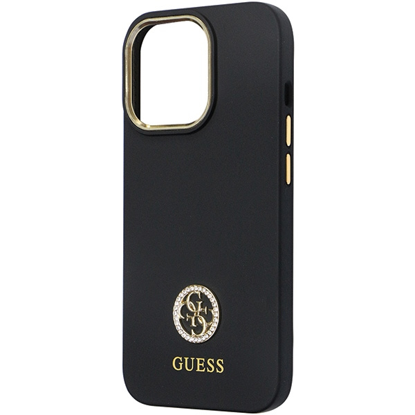 Case Guess GUHCP13LM4DGPK iPhone 13 Pro / 13 6.1" black/black hardcase Silicone Logo Strass 4G Case