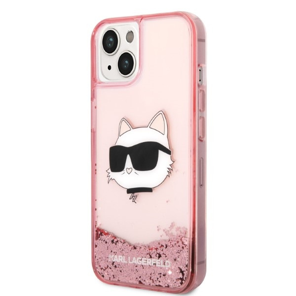 Pouzdro Karl Lagerfeld iPhone 14 Plus 6,7" pink/pink hardcase Glitter Choupette Head