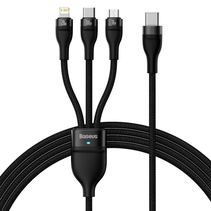 Baseus Flash Series II USB Typ C / USB Typ A Kabel - USB Typ C / Lightning / Micro USB 100 W 1,5 m schwarz (CASS030201)