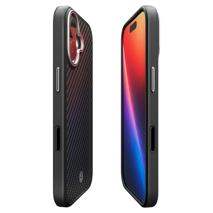 Funda Spigen IPhone 17 ENZO ARAMID "T" Mag MagSafe NEGRO/PLATA