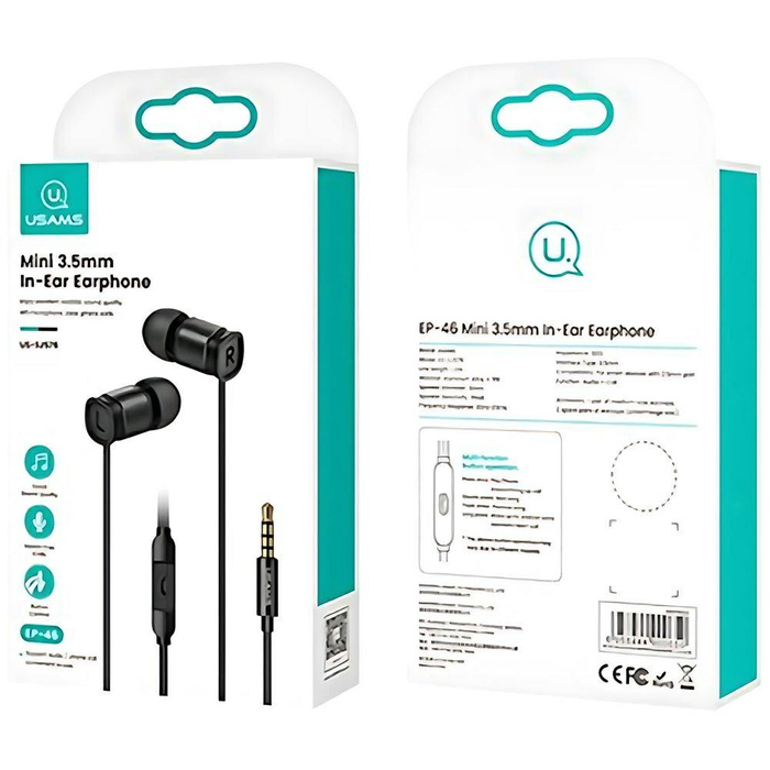 USAMS Headphones EP-46 jack 3.5mm black/black 1.2m HSEP4601