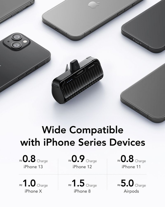 Powerbank Veger PlugOn (W0558P) PD QC3.0 2,4A 20W 5000 mAh z wbudowanym złączem Lightning czarny