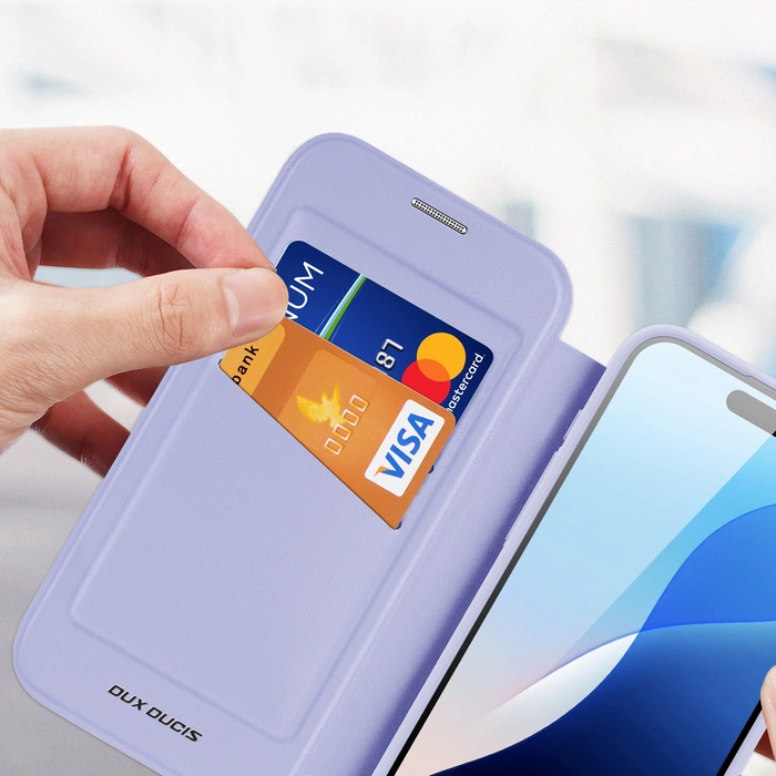 Dux Ducis Skin X Pro Hülle für iPhone 16 Pro mit MagSafe und Klappe – Lila