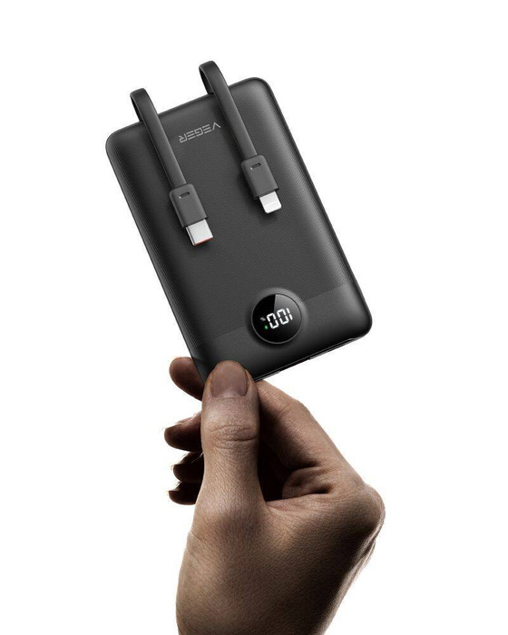 Powerbank Veger C11 (W1170) PD QC3.0 2A 22,5W 10 000 mAh z wbudowanymi kablami USB C / Lightning czarny