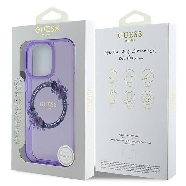 Etui Guess iPhone 16 Pro Max 6.9" fioletowy/purple hardcase IML Flowers Wreath MagSafe