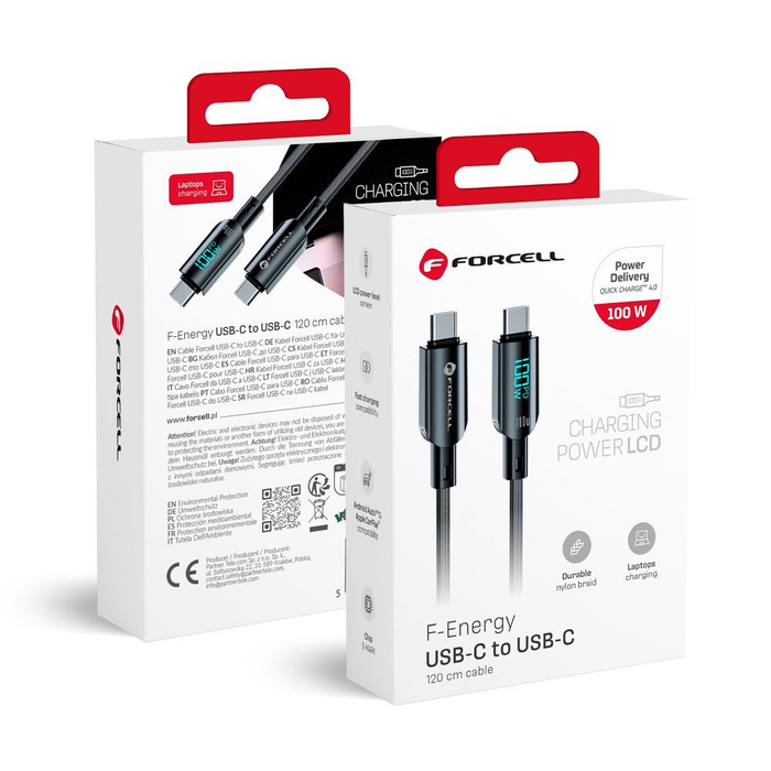 Kabel USB C do USB C Forcell F-Energy QC4.0 PD 5A 100W Digital 1,2 m C277 czarny