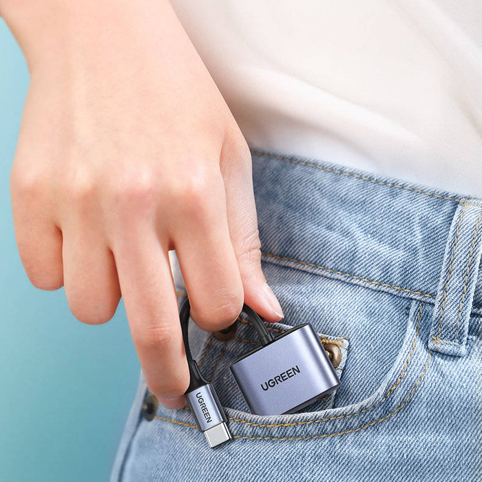 Adaptateur audio Ugreen USB Type C (mâle) - USB Type C PD QC (femelle) + mini jack 3,5 mm (femelle) gris (CM231)