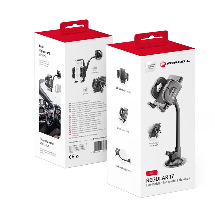 Uchwyt na telefon do samochodu uniwersalny Forcell F-Grip Regular 17 cm do szyby / deski / kratki czarny