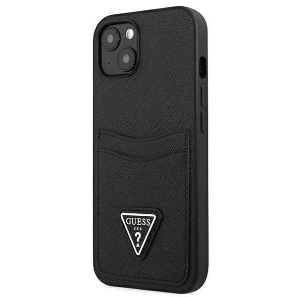 Hülle GUESS Apple iPhone 13 Mini Saffiano Triangle Logo Cardslot Schwarz Hartcase