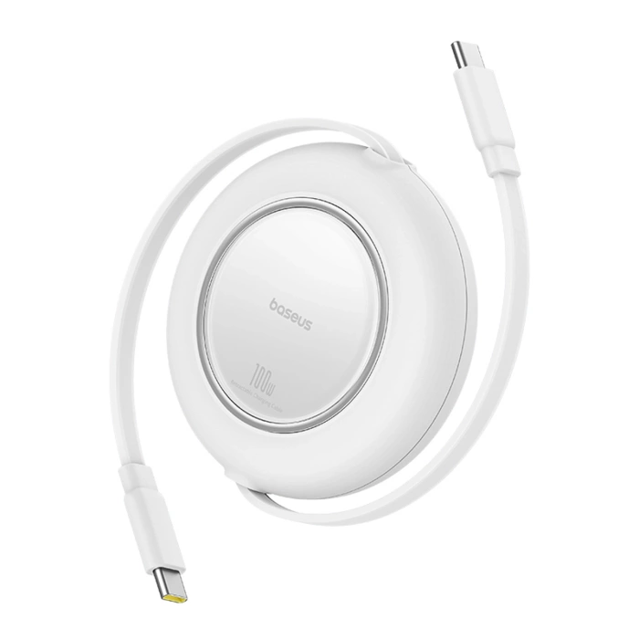 Kabel Baseus Free2Pull Mini 100W zwijany USB-C - USB-C 2m - biały