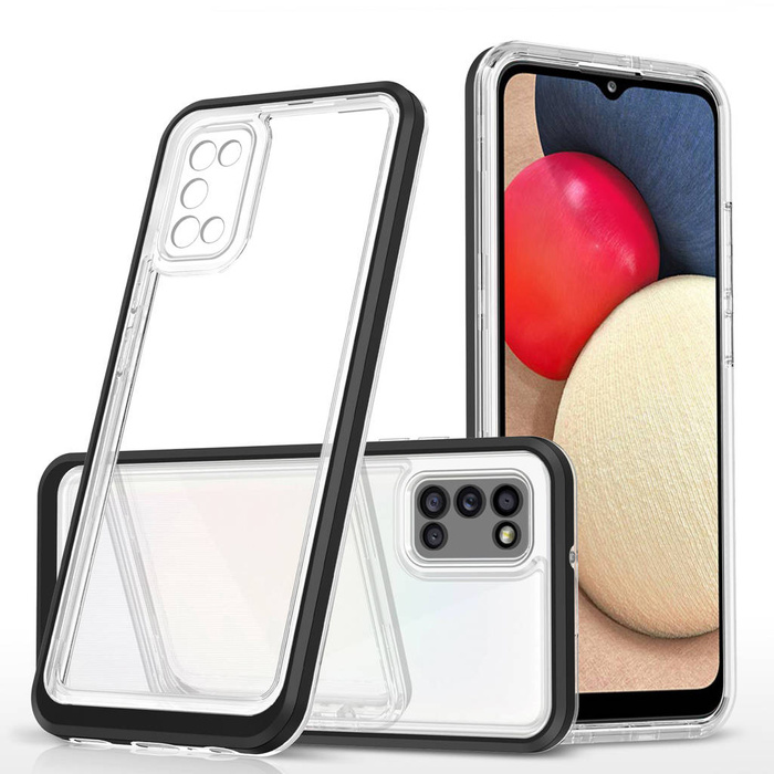 Průhledný kryt 3v1 pouzdro pro Samsung Galaxy A03s (166) gelový kryt s rámečkem černý