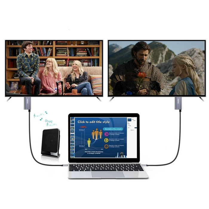 Adaptér Choetech USB typu C na HDMI 4K + USB typu C PD pro MacBook / PC 1,8 m šedý (XCH-M18GY)