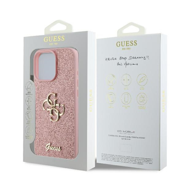 Etui Guess iPhone 16 Pro 6.3" różowy/pink hardcase Fixed Glitter Big 4G