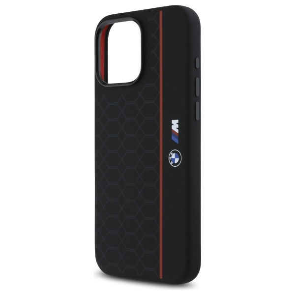 Funda BMW iPhone 16 Pro Max negro/negro durocase Silicona Hexágono Línea Roja MagSafe