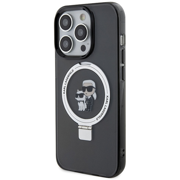 Funda Karl Lagerfeld KLHMP13LHMRSKCK iPhone 13 Pro 6.1" negro/negro durocase Soporte de anillo Karl&Choupettte MagSafe Case