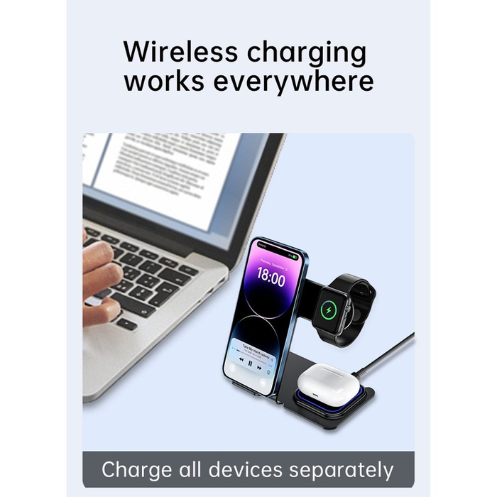 VEGER ładowarka indukcyjna 3w1 Qi 20W Y9 szara