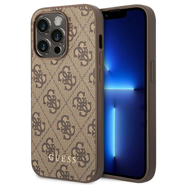 Hülle GUESS Apple iPhone 14 Pro Max 4G Metall Gold Logo Braun Hartcase