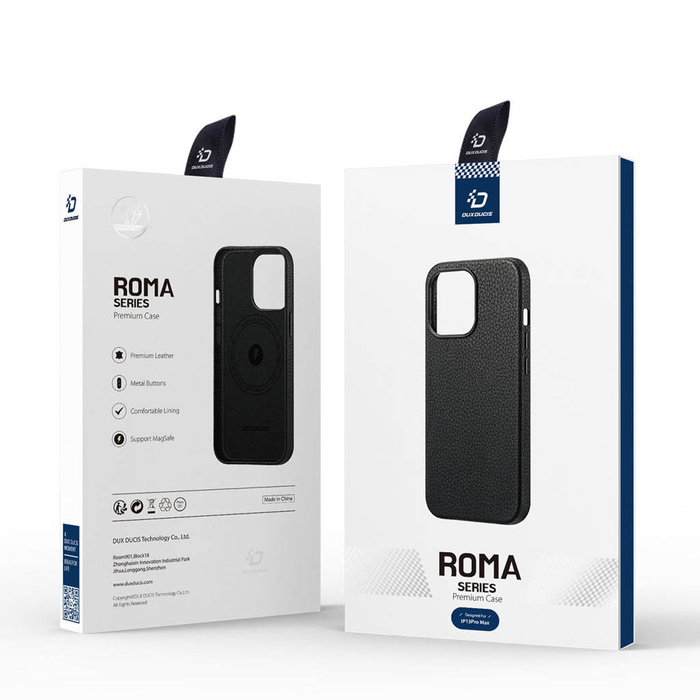 Funda de cuero Dux Ducis Roma para iPhone 13 Pro Max elegante funda negra de cuero genuino