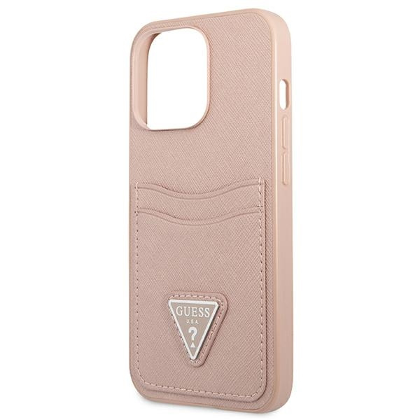 Case GUESS Apple iPhone 13 13 Pro Saffiano Triangle Logo Cardslot Pink Hardcase