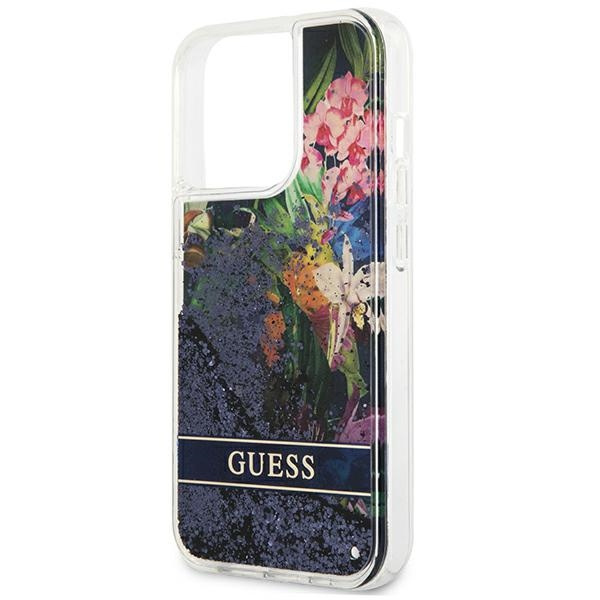 Case GUESS Apple iPhone 13 13 Pro Flower Liquid Glitter Blue Hardcase