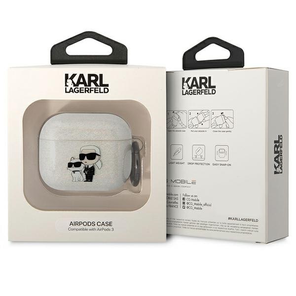 Karl Lagerfeld KLA3HNKCTGT Airpods 3 cover transparent Gliter Karl&amp;Choupette