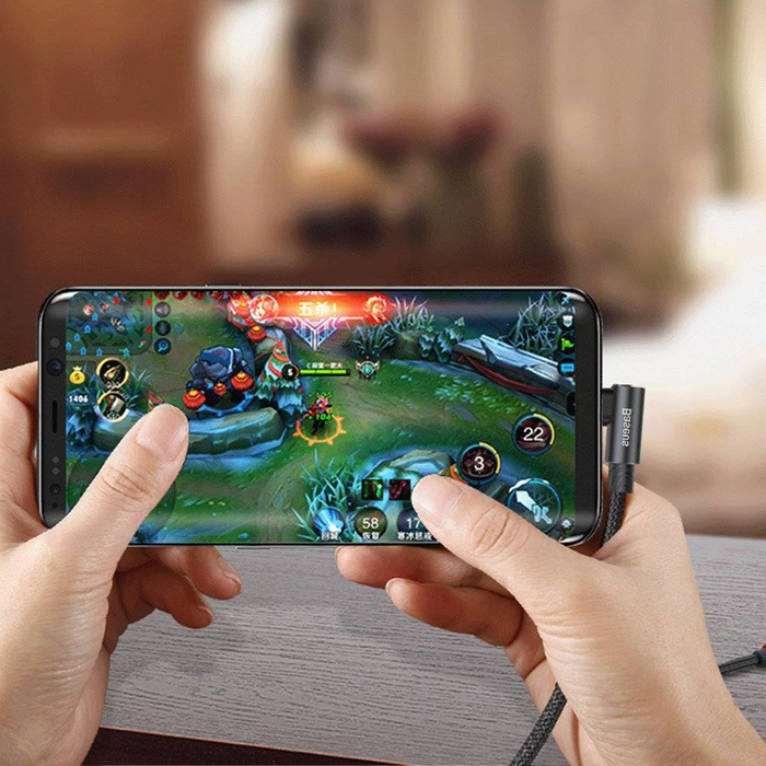 Baseus MVP Elbow Type oboustranný úhlový kabel s boční micro USB zástrčkou 2m 1,5A černý (CAMMVP-B01)