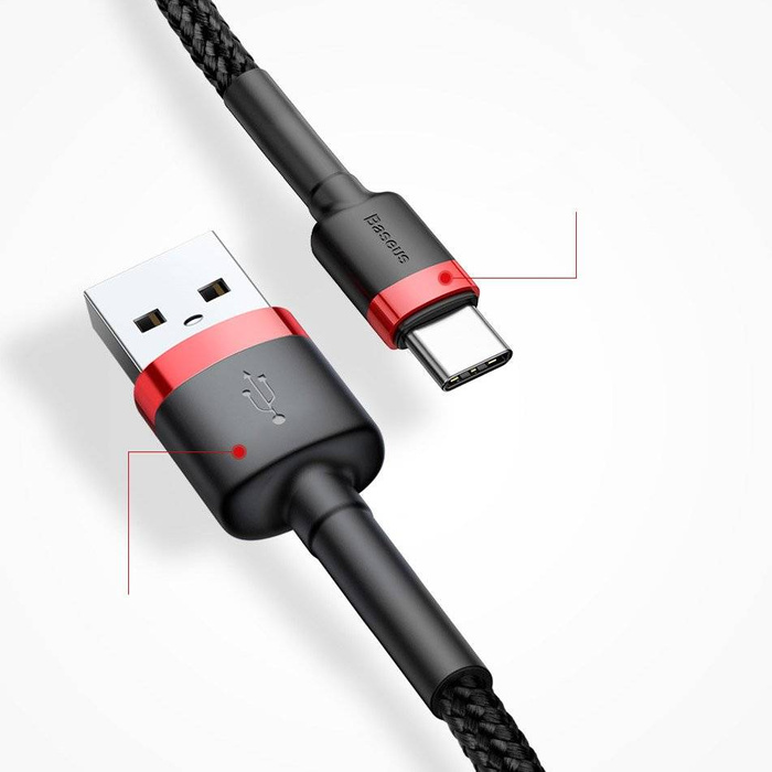 [APRÈS RETOUR] Baseus Cafule Cable Durable Nylon Braided Wire USB / USB-C QC3.0 2A 3M black-red (CATKLF-U91)