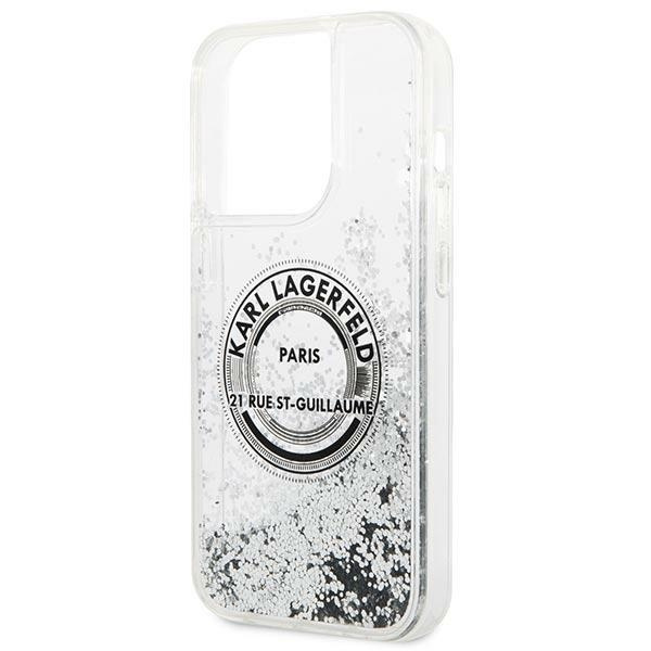 Hülle KARL LAGERFELD Apple iPhone 14 Pro Max Liquid Glitter RSG Silber Hartcase